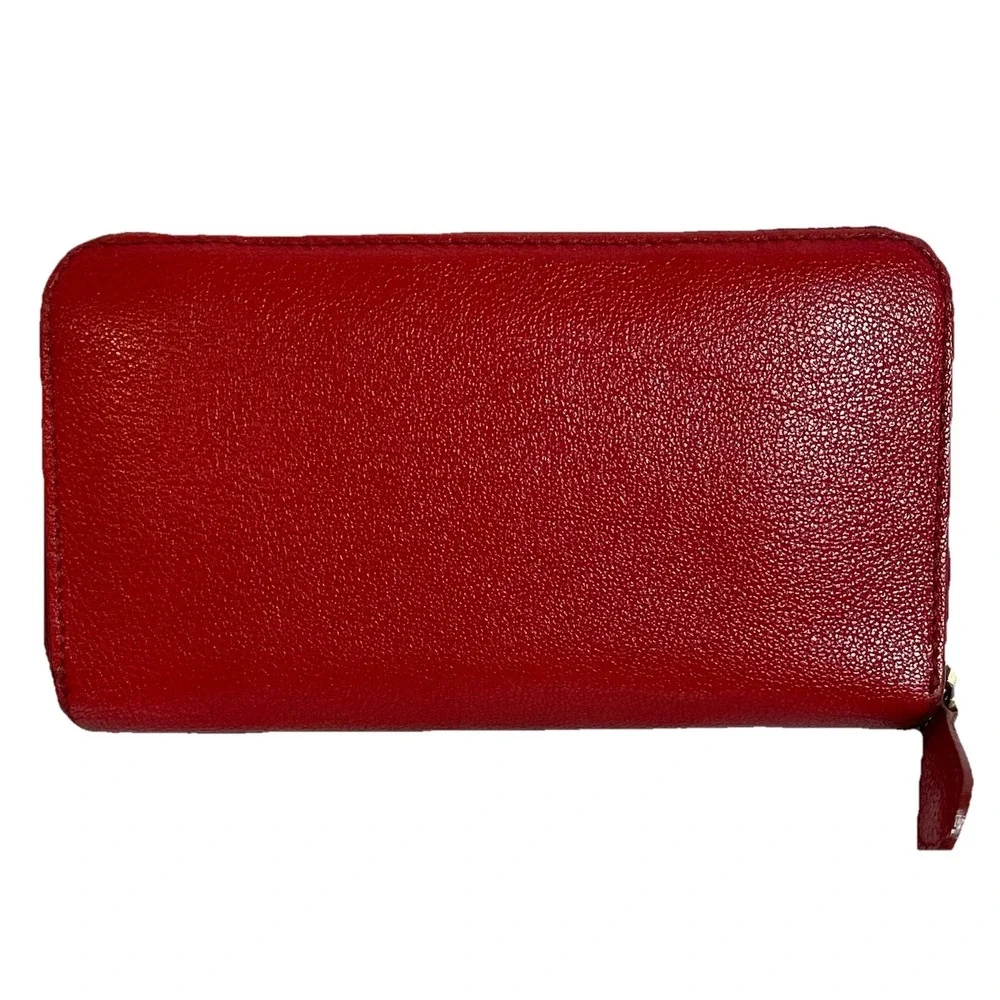 90s BURBERRY Leather Wallet Women's Zip Around Red Leather 7.5x3.75" - Picture 2 of 15